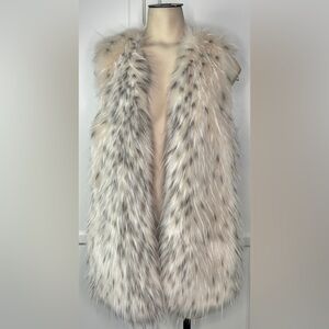Zara Basic Faux Fur Long Vest Cream Beige Gray Fluffy Sleeveless